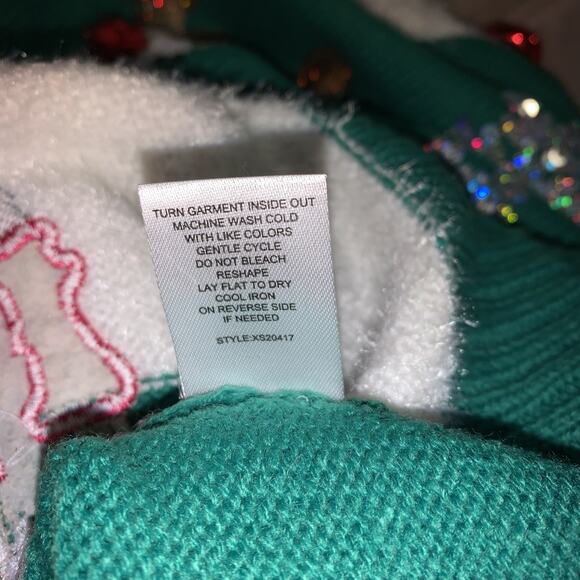 Womens XL Ugly Christmas Sweater Llama Reindeer Santa Green Sequins Jingle Bells - Picture 7 of 7